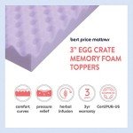 Best Price Mattress 3 Inch Egg Crate Memory Foam Mattress Topper with Soothing Lavender Infusion, CertiPUR-US Certified, Twin