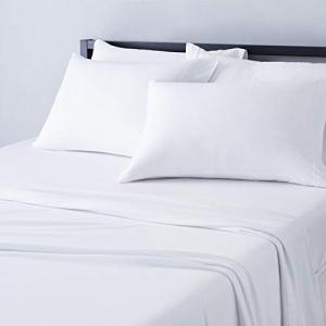 Amazon Basics 4 Piece Bed Sheet Set, 100% Cotton Jersey, Includes Super Soft, Flat and Fitted Sheets, Pillowcase, Full, White, Solid