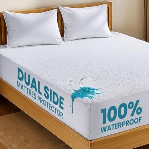 Utopia Bedding Dual Sided Mattress Protector with Waterproof Terry Top and Side Panels Twin Size, Soft and Breathable Mattress Cover, Fitted Style with Stretchable Elastic Pockets