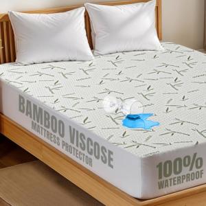 Utopia Bedding Waterproof Cooling Mattress Protector Queen Size, 200 GSM Viscose Made from Bamboo Mattress Cover, Fits 17 Inches Deep, Fitted Style with Stretchable Pockets
