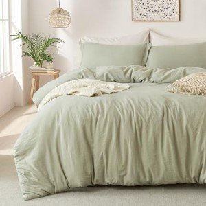 MILDLY Super Soft Duvet Cover - 100% Washed Microfiber October Mist Sage Comforter Cover Set 3 Pieces with Zipper Closure & Corner Ties (No Comforter)