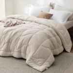 Bedsure Queen Comforter - Comforters Queen Size for All Season, Ultra-Soft Down Alternative & Prewashed Duvet Insert with 4 Tabs - Machine Washable, Linen, 88x88 Inches