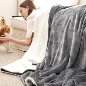 Bedsure GentleSoft Sherpa Fleece Blankets King Size for Bed - Thick and Warm, Soft Fuzzy Plush King Blanket for Winter, Grey, 108x90 Inches