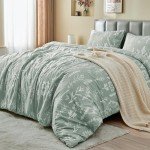 MUXHOMO Duvet Cover Queen Size, Reversible Floral Green Duvet Cover Set with Zipper Closure, 3 Pieces Botanical Patterns Soft Microfiber Bedding Set with 4 Ties (90"x90", 2 Pillow Cases)