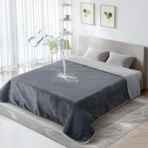 LOOBANI Waterproof Blanket for Bed: Reversible Soft Flannel Love Blanket 60" x 80", Bed Blanket for Couples Washable, Spill-Proof Dog Throw Blanket for Couch, Sofa Protect, Camping, Travel, Grey