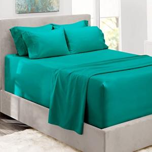 Hearth & Harbor Luxury Soft 6 Piece Bed Sheet Set Extra Deep Pocket Fitted Sheets Fits Mattress up to 21", Double Brushed Bedding, Queen, Teal