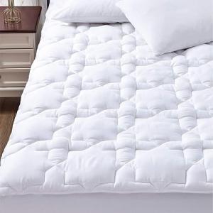 CozyLux Queen Mattress Pad Cotton Cooling Mattress Cover Quilted Fitted Mattress Protector Non Slip Breathable Soft Mattress Topper Up to 21" Deep Pocket Thick Pillowtop 450GSM (60x80) inches White