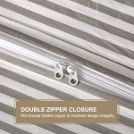 JELLYMONI Bedding Duvet Cover Set, 100% Natural Cotton 3pcs Striped Duvet Cover Sets, White Duvet Cover with Grey Stripes Pattern Printed Comforter Cover, with Zipper Closure & Corner Ties(Queen Size)