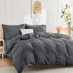 HYMOKEGE Dark Grey Duvet Cover Queen Size, Ultra Soft 3-Piece Seersucker Duvet Cover Set with Zipper Closure, Soft Brushed Microfiber Bedding Set with 8 Corner Ties (90"x90", 2 Pillowshams)