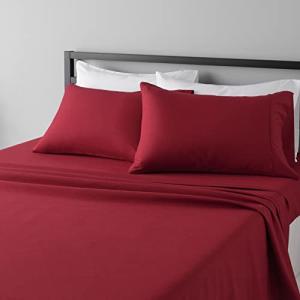 Amazon Basics Lightweight, Breathable Super Soft Easy Care Microfiber 4 Piece Bed Sheet Set with 14-Inch Deep Pockets, Full, Burgundy, Solid