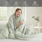 MILDLY Jacquard Stripe Duvet Cover - Sage Green 100% Washed Cotton Boho Textured Comforter Cover Set with Zipper Closure 90"x90"