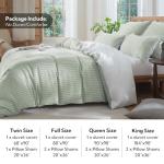 MILDLY Jacquard Stripe Duvet Cover - Sage Green 100% Washed Cotton Boho Textured Comforter Cover Set with Zipper Closure 90"x90"
