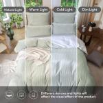 MILDLY Jacquard Stripe Duvet Cover - Sage Green 100% Washed Cotton Boho Textured Comforter Cover Set with Zipper Closure 90"x90"