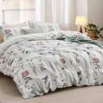Bedsure Duvet Cover Queen Size - Reversible Cute Floral Duvet Cover Set with Zipper Closure, 3 Pieces White Bedding Set with 8 Corner Ties and 2 Pillow Shams 20"x26"
