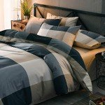 Cotton Grid Plaid Duvet Cover Set Queen Modern Reversible Checkered Bedding Set Hotel Quality 3 Pieces Duvet Comforter Cover Luxury Soft Zipper Closure Bedding Collection (NO Comforter)