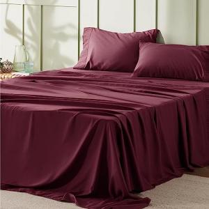 Bedsure Queen Sheet Set - 4 Pieces Soft Queen Size Sheets - Breathable & Cooling - Hotel Luxury - Easy Care Polyester Microfiber Bedding for Women, Men, Burgundy