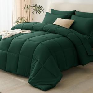 CozyLux Emerald Green Queen Comforter Set with Sheets - 7 Pieces Bed in a Bag Queen Bedding Sets, All Season Soft 7PC Bed Set with Comforter, Flat Sheet, Fitted Sheet, Pillowcases & Pillow Shams