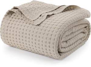 Utopia Bedding Khaki 100% Cotton Waffle Blanket 300 GSM [Full - 90x84 Inch] Soft Lightweight Breathable Bed Blanket for All Season