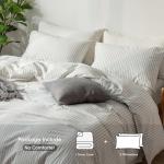 MooMee Striped Duvet Cover Set 100% Washed Cotton Linen Like Textured Breathable Durable Soft Comfy (White Dark Grey Wide Stripes, Queen 90"x90")