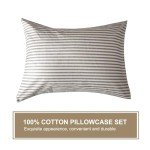 JELLYMONI Bedding Duvet Cover Set, 100% Natural Cotton 3pcs Striped Duvet Cover Sets, White Duvet Cover with Grey Stripes Pattern Printed Comforter Cover, with Zipper Closure & Corner Ties(Queen Size)