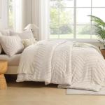 Andency Queen Comforter Set Beige, Comforters Queen Size Boho Cream Soft Warm Tufted Neutral Bedding Comforter Sets for Queen Bed, 3 Pieces Aesthetic Chevron Farmhouse Cute Bohemian Textured Bed Set