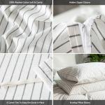 MooMee Striped Duvet Cover Set 100% Washed Cotton Linen Like Textured Breathable Durable Soft Comfy (White Dark Grey Wide Stripes, Queen 90"x90")