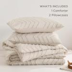 Andency Queen Comforter Set Beige, Comforters Queen Size Boho Cream Soft Warm Tufted Neutral Bedding Comforter Sets for Queen Bed, 3 Pieces Aesthetic Chevron Farmhouse Cute Bohemian Textured Bed Set