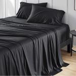 Bedsure King Size Sheet Set, Cooling Sheets King, Rayon Derived from Bamboo, Deep Pocket Up to 16", Breathable & Soft Bed Sheets, Hotel Luxury Silky Bedding Sheets & Pillowcases, Black