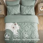 Bedsure Queen Comforter Set Sage Green - Bed in a Bag Queen Size Bedding 7 Pieces, GentleSoft™ Pintuck Bed Set Gift for Family, Pinch Pleat All Season Comforter with Sheets, Pillowcases & Shams