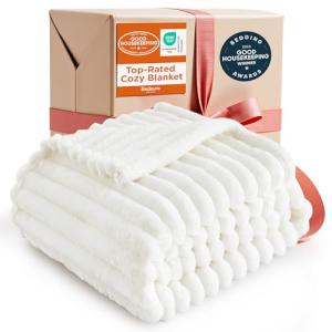 Bedsure GentleSoft Twin Blanket for Bed - Cozy Soft Blankets for Women, Cute Small Fleece Throws for Girls, Graduation Decorations Gift for Her Him School Dorm, Off White, 60x80 Inches