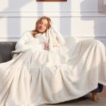 Whale Flotilla King Size Fuzzy Fleece Blanket for Bed, 90x104 Inch Fluffy Warm Soft Jacquard Blankets for All Season, Lightweight and Cozy, Ivory