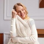 Whale Flotilla King Size Fuzzy Fleece Blanket for Bed, 90x104 Inch Fluffy Warm Soft Jacquard Blankets for All Season, Lightweight and Cozy, Ivory