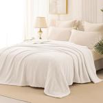 Whale Flotilla King Size Fuzzy Fleece Blanket for Bed, 90x104 Inch Fluffy Warm Soft Jacquard Blankets for All Season, Lightweight and Cozy, Ivory