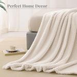 Whale Flotilla King Size Fuzzy Fleece Blanket for Bed, 90x104 Inch Fluffy Warm Soft Jacquard Blankets for All Season, Lightweight and Cozy, Ivory