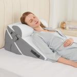 Sasttie Wedge Pillow Set for After Surgery, 3PCS Adjustable Bed Wedge Pillow Headboard with Memory Foam Neck Cushion – for Acid Reflux, Sleeping, Neck & Back Support, Dark Grey & White