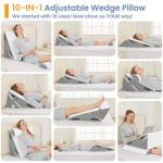 Sasttie Wedge Pillow Set for After Surgery, 3PCS Adjustable Bed Wedge Pillow Headboard with Memory Foam Neck Cushion – for Acid Reflux, Sleeping, Neck & Back Support, Dark Grey & White