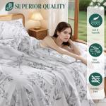 Shilucheng 100% Cotton Sheets Set - 1000 Thread Count，Luxury Cotton Floral Bed Sheets，Breathable & Cooling Printed Bedding, 16 Inch Deep Pocket - 4 Piece (King,Black & White)