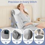 Sasttie Wedge Pillow Set for After Surgery, 3PCS Adjustable Bed Wedge Pillow Headboard with Memory Foam Neck Cushion – for Acid Reflux, Sleeping, Neck & Back Support, Dark Grey & White