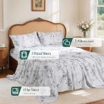 Shilucheng 100% Cotton Sheets Set - 1000 Thread Count，Luxury Cotton Floral Bed Sheets，Breathable & Cooling Printed Bedding, 16 Inch Deep Pocket - 4 Piece (King,Black & White)