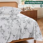 Shilucheng 100% Cotton Sheets Set - 1000 Thread Count，Luxury Cotton Floral Bed Sheets，Breathable & Cooling Printed Bedding, 16 Inch Deep Pocket - 4 Piece (King,Black & White)