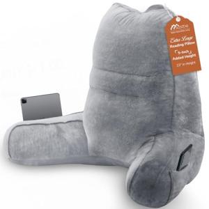 Sasttie Reading Pillow for Bed - 23 Inch, Back Pillow for Bed Sitting Up, Back-Rest Support Cushion with Side Pockets and Arms, Dorm Essentials, Oeko-Tex Certified, Dark Grey