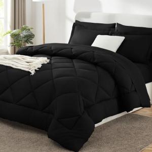 CozyLux Queen Comforter Set Black - Bed in a Bag Queen Size 7 Pieces, Luxury Soft Bed Set for All Seasons, Bedding Set with Down Alternative Comforter, Sheets, Pillowcases & Shams