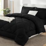 CozyLux Queen Comforter Set Black - Bed in a Bag Queen Size 7 Pieces, Luxury Soft Bed Set for All Seasons, Bedding Set with Down Alternative Comforter, Sheets, Pillowcases & Shams