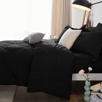 CozyLux Queen Comforter Set Black - Bed in a Bag Queen Size 7 Pieces, Luxury Soft Bed Set for All Seasons, Bedding Set with Down Alternative Comforter, Sheets, Pillowcases & Shams