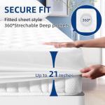 MEELUS Padded Queen Mattress Protector, Breathable Waterproof Mattress Pad Cover Fitted Deep Pocket 8"-21", Soft Noiseless Mattress Cover Washable Cooling for Home Hotel Bedroom, White