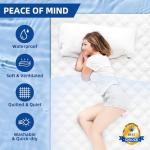 MEELUS Padded Queen Mattress Protector, Breathable Waterproof Mattress Pad Cover Fitted Deep Pocket 8"-21", Soft Noiseless Mattress Cover Washable Cooling for Home Hotel Bedroom, White