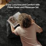 BEDELITE Velvet Fitted Sheet and Pillowcases Set, Luxury Soft Fuzzy Bottom Sheet with Reinforced Elastic Corner Straps, Deep Pocket up to 15 Inch, 1 Fitted Sheet and 2 Pillowcases (Queen, Black)