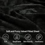 BEDELITE Velvet Fitted Sheet and Pillowcases Set, Luxury Soft Fuzzy Bottom Sheet with Reinforced Elastic Corner Straps, Deep Pocket up to 15 Inch, 1 Fitted Sheet and 2 Pillowcases (Queen, Black)