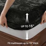 BEDELITE Velvet Fitted Sheet and Pillowcases Set, Luxury Soft Fuzzy Bottom Sheet with Reinforced Elastic Corner Straps, Deep Pocket up to 15 Inch, 1 Fitted Sheet and 2 Pillowcases (Queen, Black)