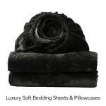 BEDELITE Velvet Fitted Sheet and Pillowcases Set, Luxury Soft Fuzzy Bottom Sheet with Reinforced Elastic Corner Straps, Deep Pocket up to 15 Inch, 1 Fitted Sheet and 2 Pillowcases (Queen, Black)